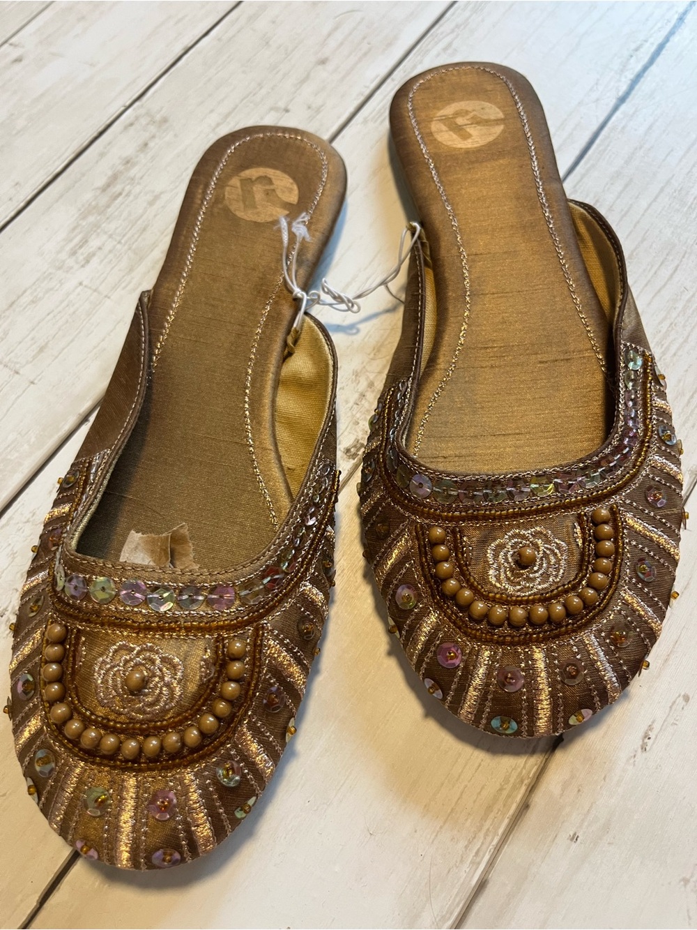 N Report Beaded Brown Embellished Slip-On Flats NWOT